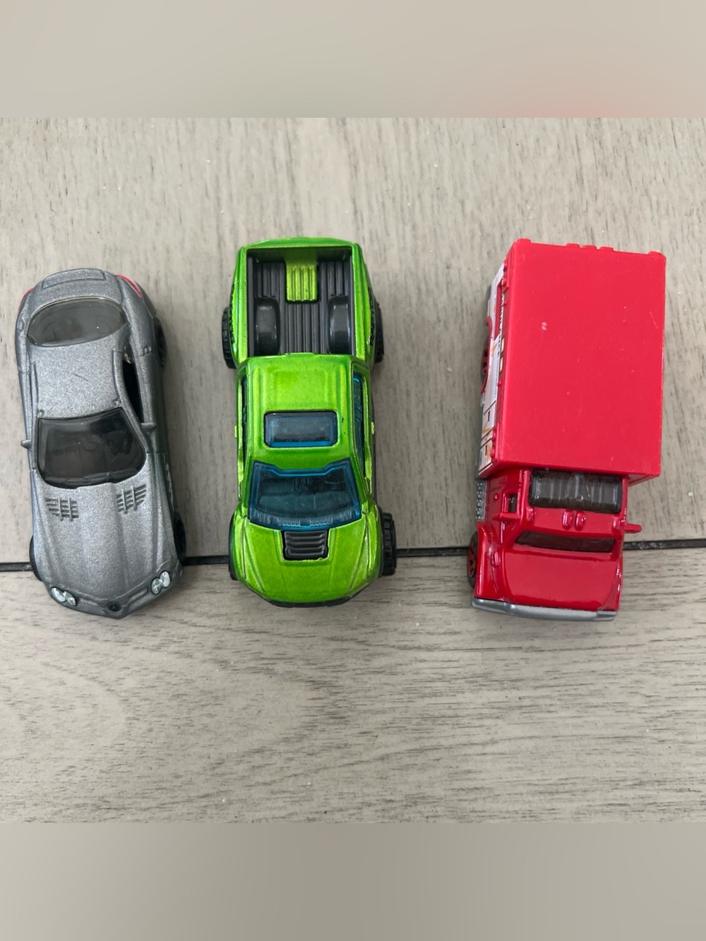 Kids Toy Car Set - Green, Red, Silver Mini Vehicles